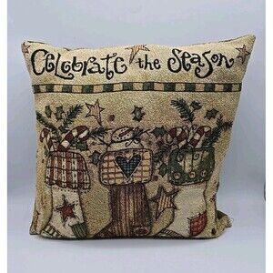 Vintage Stockings Christmas Pillow Celebrate The Season Pat Yuille Design 16”